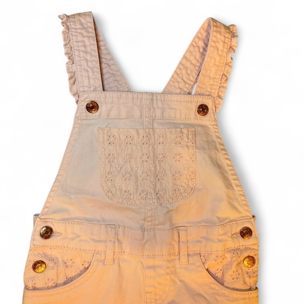 BCBG Pink Overalls 3T Girls Spring Summer Snap Buttons Eyelet Pockets Floral - Picture 2 of 5